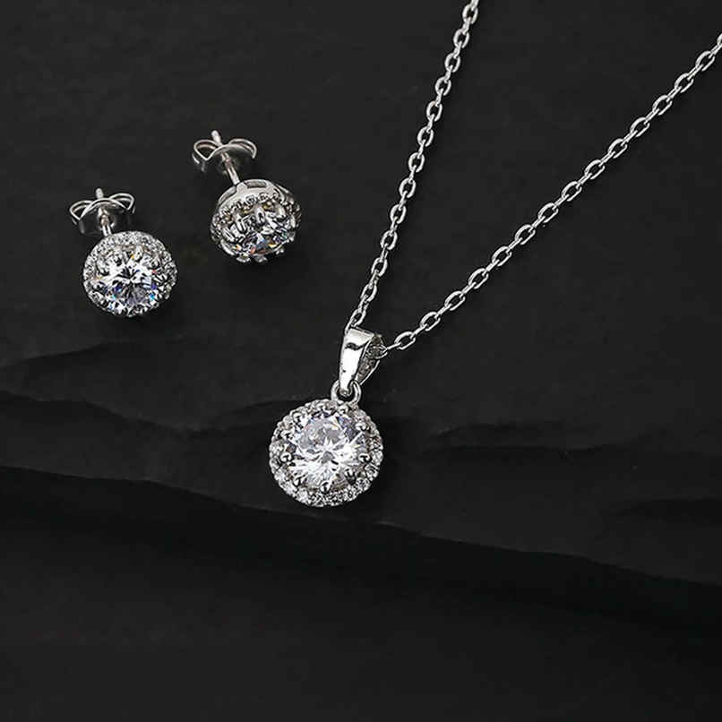 Carlton London Rhodium Plated with CZ Necklace and Earring Set | FJS3472