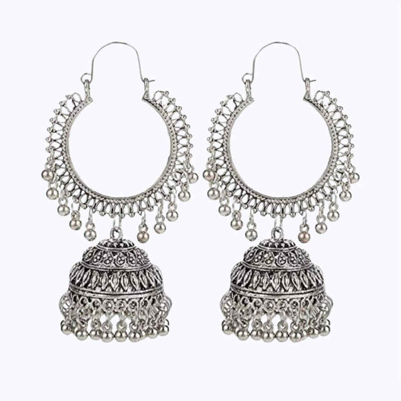 YouBella Jewellery Earrings Afghani Oxidised Silver Jhumka Earrings For Girls And Women