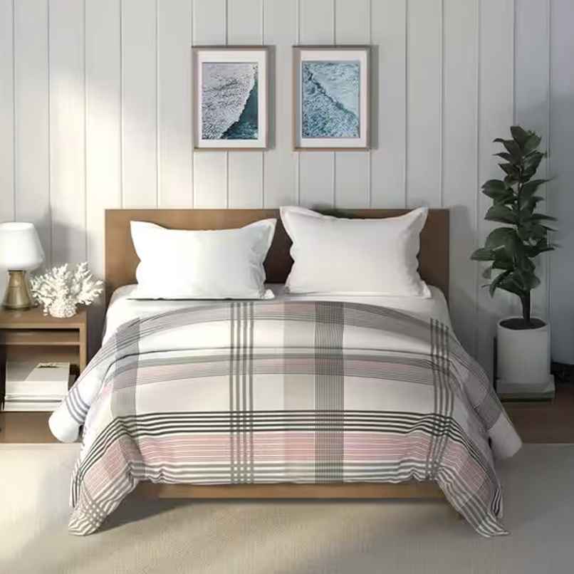 Nautica Super Soft 100% Cotton Fabric Comforter for All Weather | Double Size | Stripe | Red, Grey