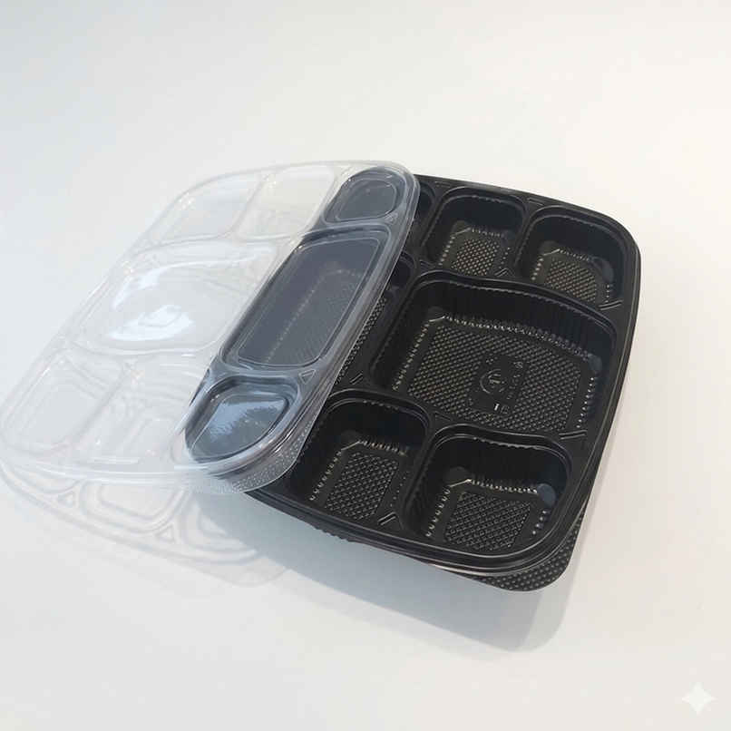 Disposable Platter Thali With Lid | 8 Compartment | 240 x 305 x 35 | Pack Of 5 | Tempware