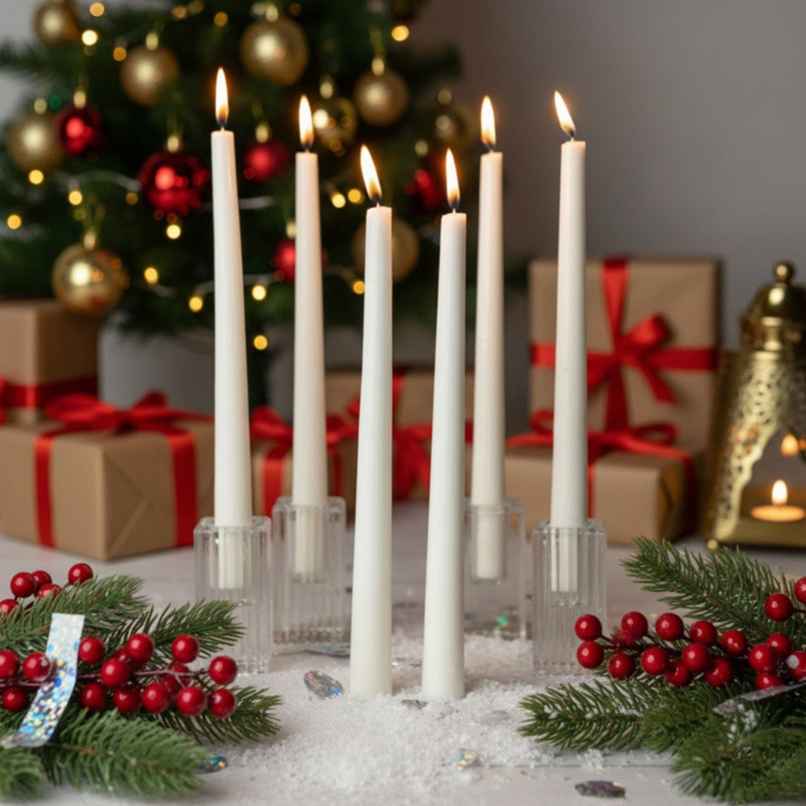 EKAM Scented Taper Candles (6 pcs) Gift Pack | Lavender & Sandalwood| 52 g | 6 H Burn| Table Decor