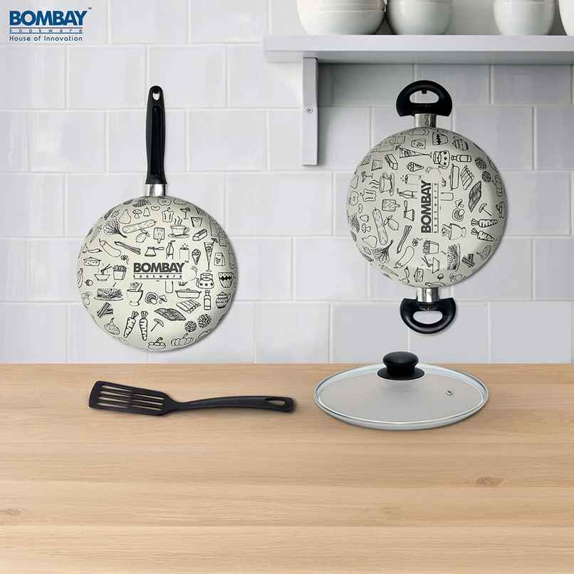 Bombay Kookware Kala Kruti Fry Pan (24 cm) and Kadai (24 cm)