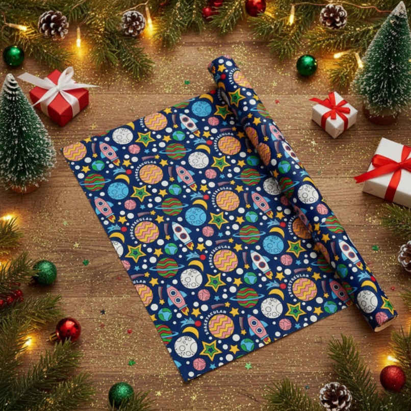 Tiger Notes Gift Wrap Kids Space | Blue | Decorative Use