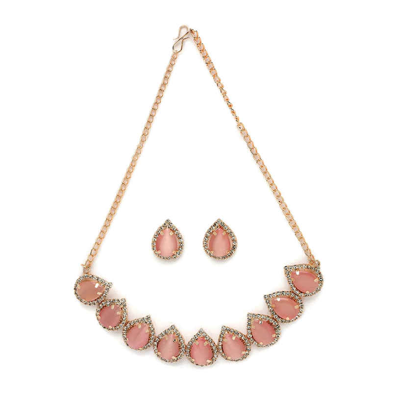 Sukkhi Elaborate Gold-Plated With Ad Pink Stones Collar Bone Necklace Set