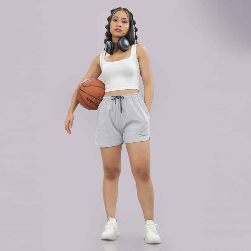 Springman Solid Grey Shorts With Elastic & Drawstring For Women | L