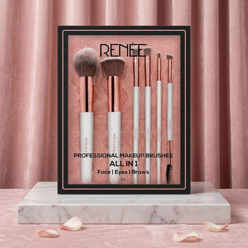 RENEE All In 1 Professional Makeup Brushes Set Of 6 | For Smooth & Even Application