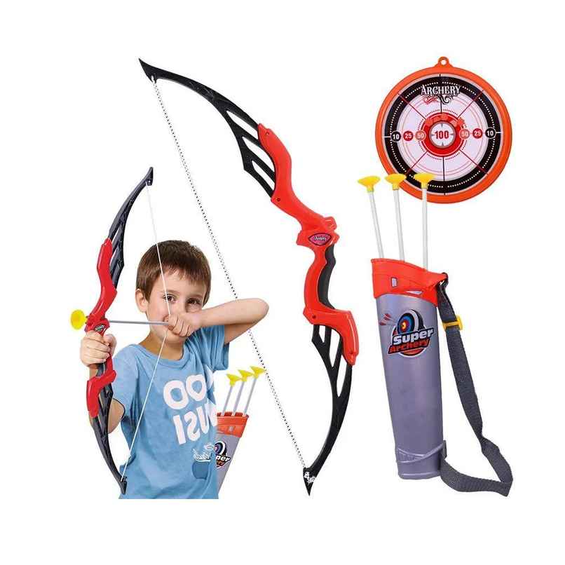 Toyshine Big Size Archer Bow & Arrow Play Set With Quiver 3 Suction Arrows & Target | Red | 3+ years