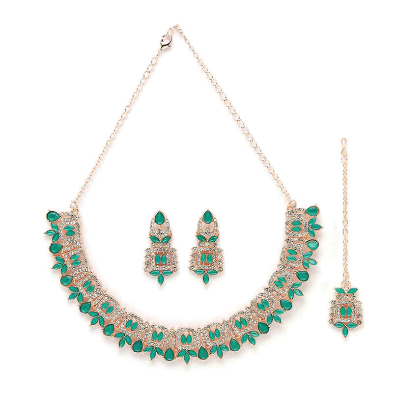 Sukkhi Radiant Gold Plated Green Kundan & Beads Studded Choker Necklace Set