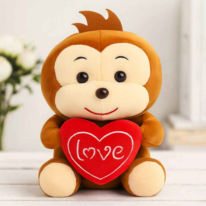 Spanker Monkey Soft Toy Cute Plush with Heart | Brown - 23 cm