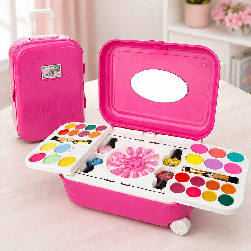 Toyshine 2-in-1 Cosmetic Makeup & Nail Art Kit with Trolley Bag for Kids | Age 3+ years