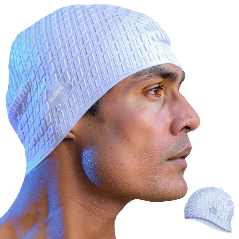 Slovic Adult Swimming Cap - Cap Comfortable Waterproof Stretch Fit | Blue Slovic Adult Swimming Cap - Cap Comfortable Waterproof Stretch Fit | Blue
