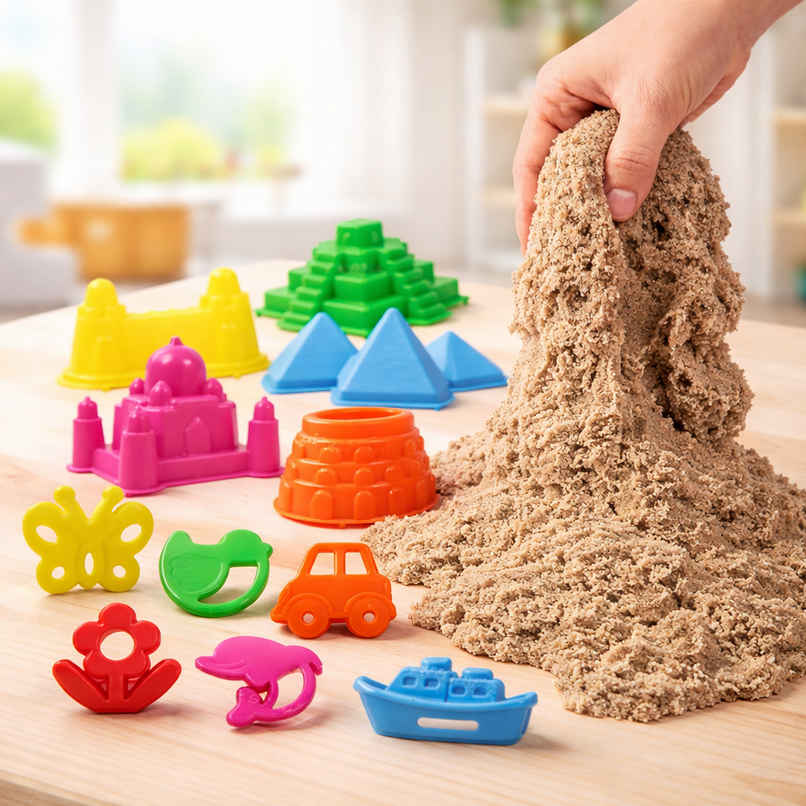 Toyshine 1 Kg Creative Sand For Kids With Free 8 pcs Castle Molds 1 Bonus Mold | Natural Color