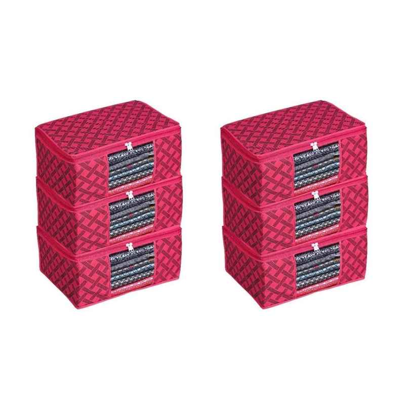 Perpetual Saree Organizer - Foldable Cover with Zip | Transparent Window | Red Checker | Pack of 1