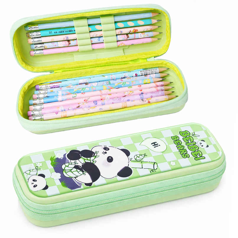 Toyshine Panda Dino EVA Hardtop Pencil Pouch Double Compartment | Sea Green