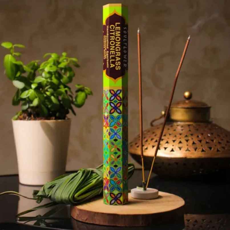 Soulflower Lemongrass Citronella Natural Premium Long Lasting Agarbatti | 20 Sticks