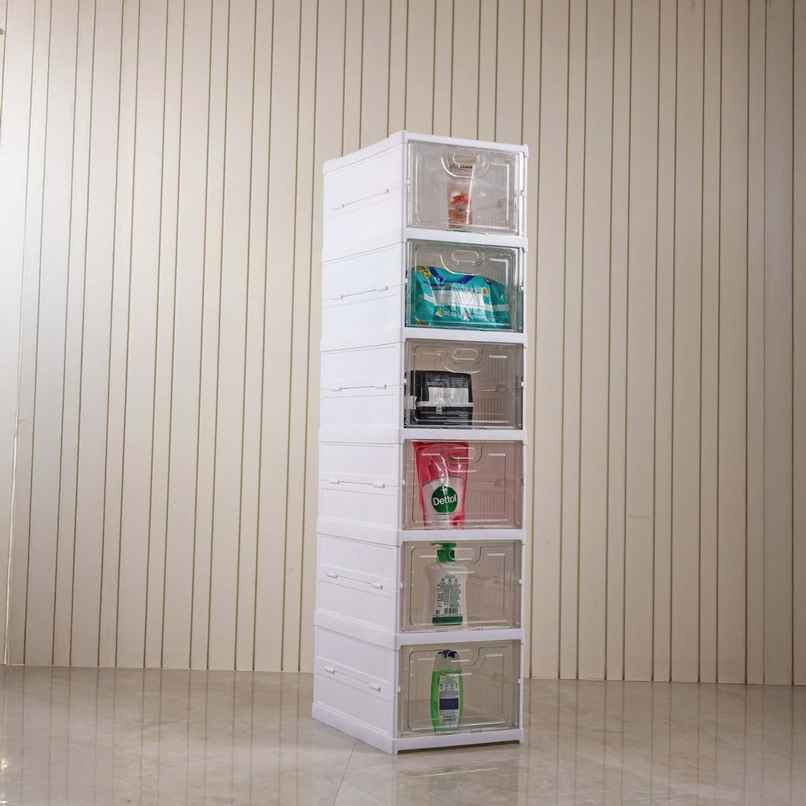 Ambition Foldable Kitchen Organizer Storage Box - Collapsible Kitchen Rack | Clear-door Step-6 - Assorted