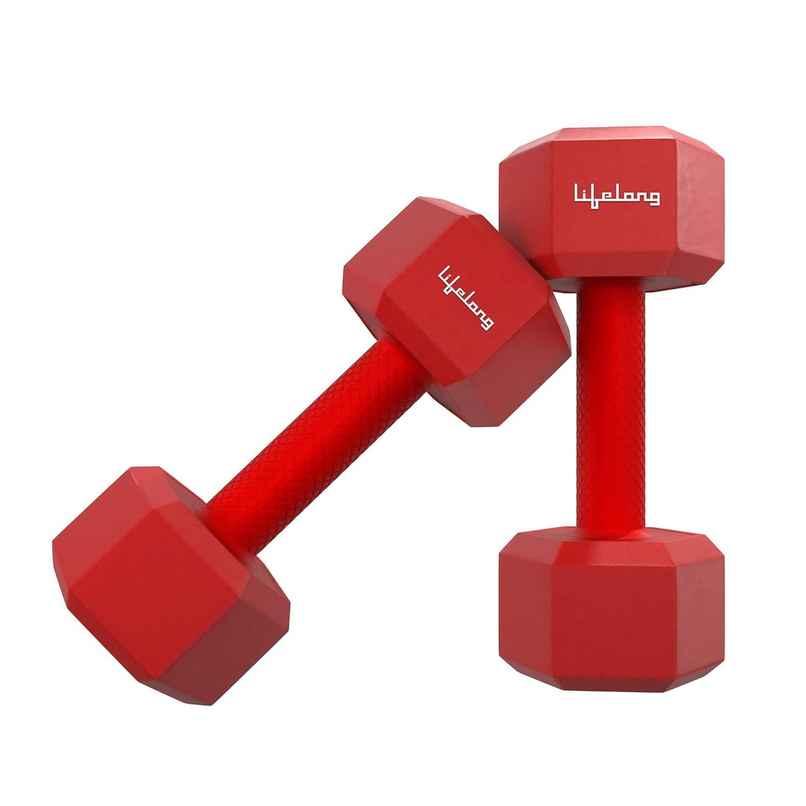 Lifelong PVC Hex Dumbbells for Workout | Red | 2 x 1 kg