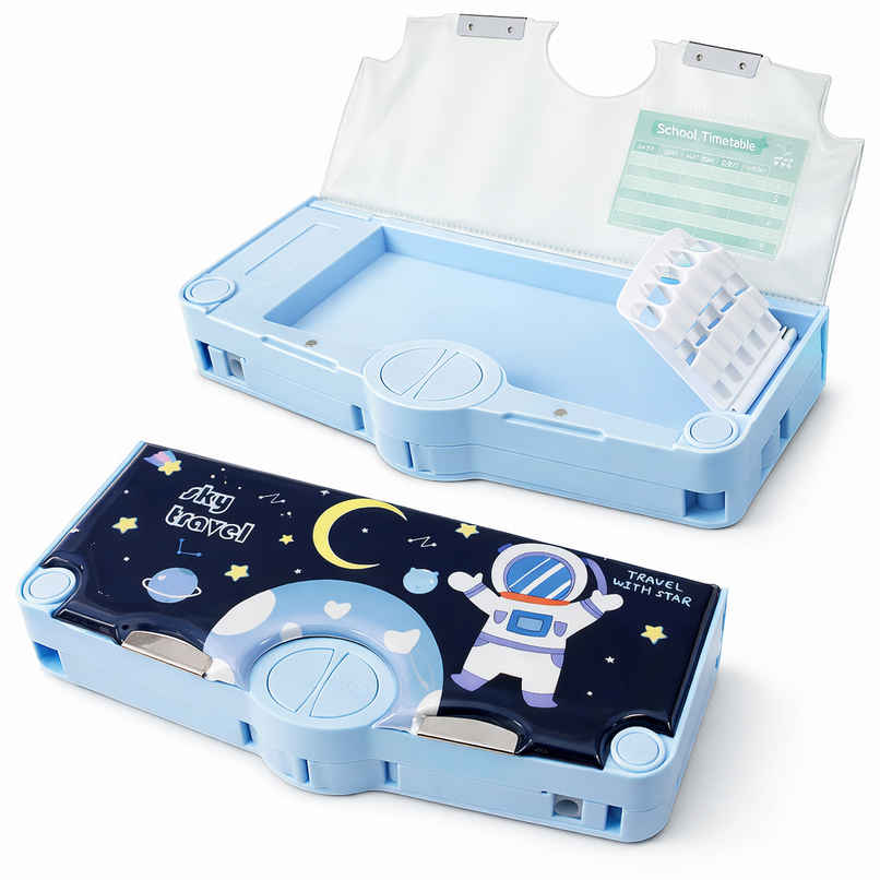 Toyshine Button Enabled Double Compartment Pencil Box-Storages and Sharpner For Kids - Space Blue Toyshine Button Enabled Double Compartment Pencil Box-Storages and Sharpner For Kids - Space Blue