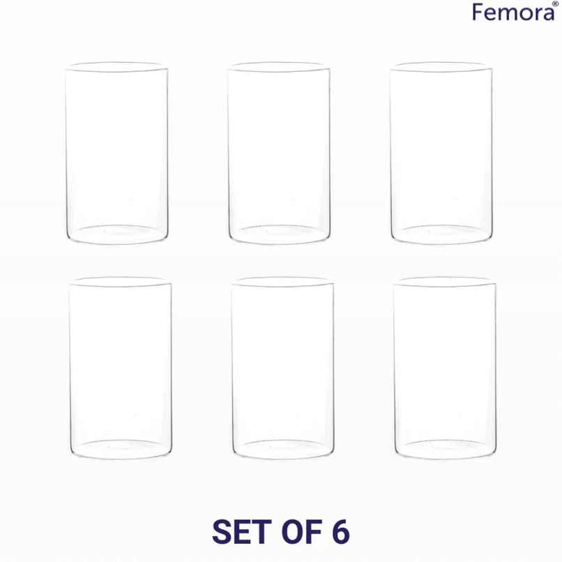 Femora Borosilicate Glass Tumbler Glass Set 300Ml 6 Pcs Microwave Safe