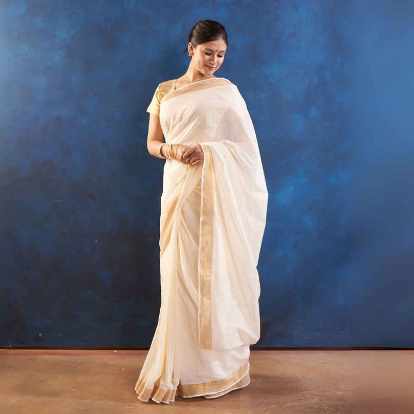 House Of Festivals Kerala Cotton Saree with Gold Border