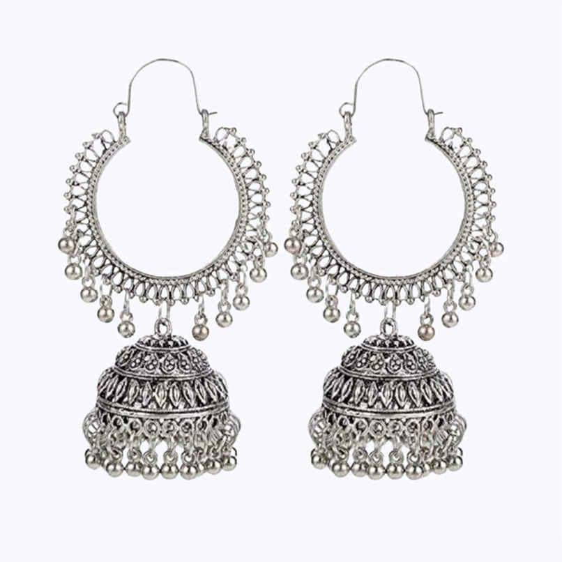 YouBella Jewellery Earrings Afghani Oxidised Silver Jhumka Earrings For Girls And Women YouBella Jewellery Earrings Afghani Oxidised Silver Jhumka Earrings For Girls And Women