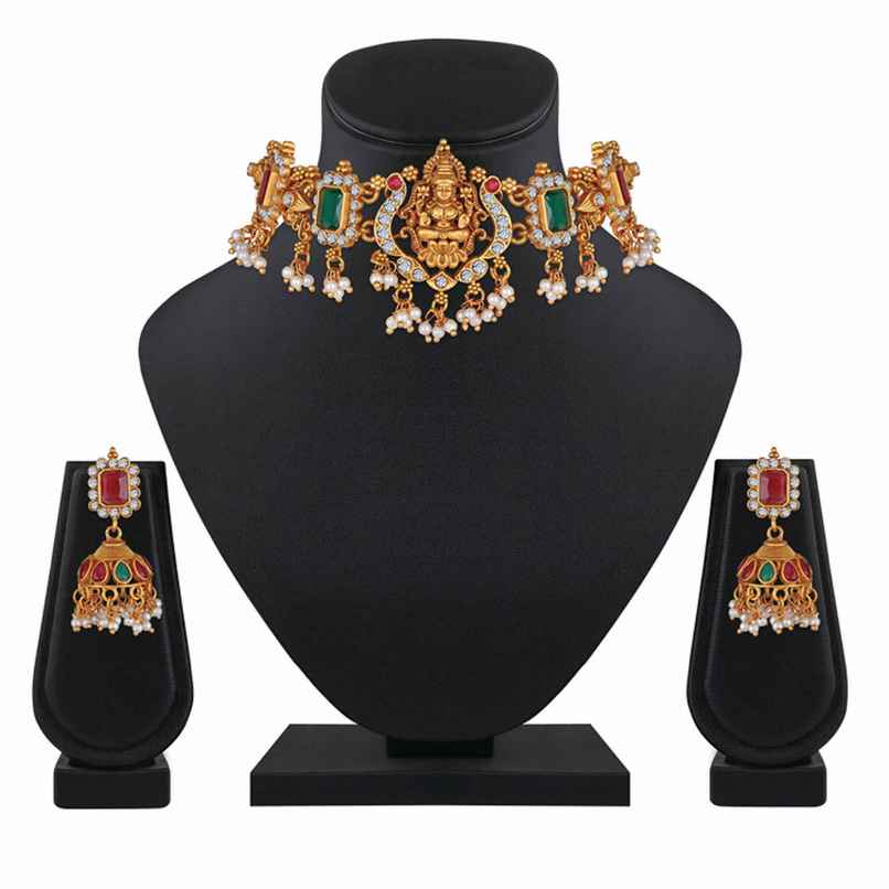 Shining Diva Fashion Stylish Design Pearl Choker Traditional Temple Jewellery Set for Women 13873s