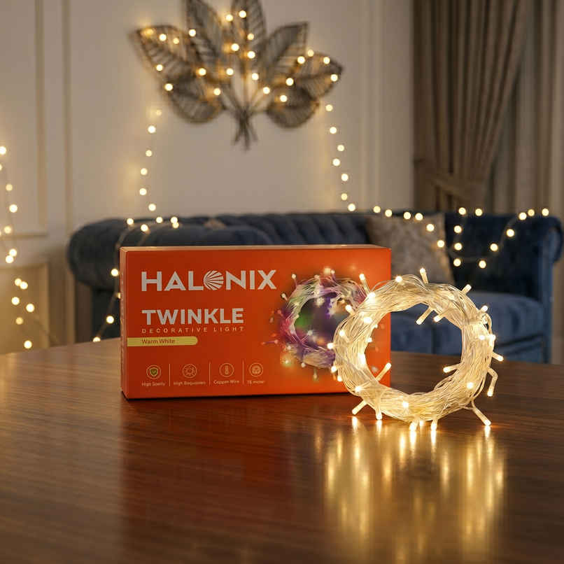 Halonix 46 LED Twinkle String Light | Warm White | 10 m