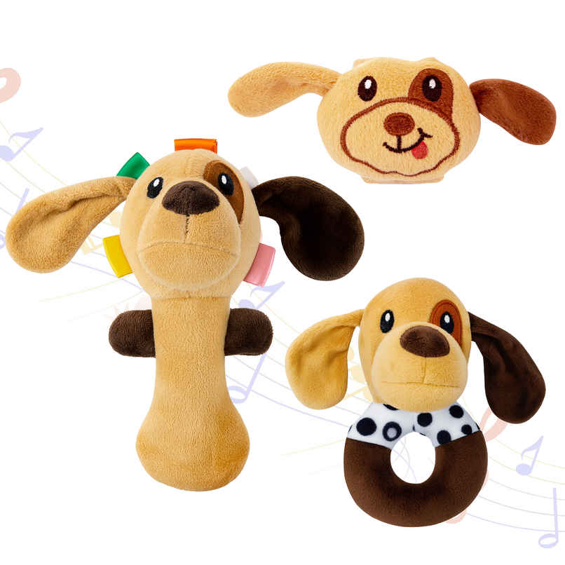 Spanker Baby Hand Cute Soft Dog Rattle Set
