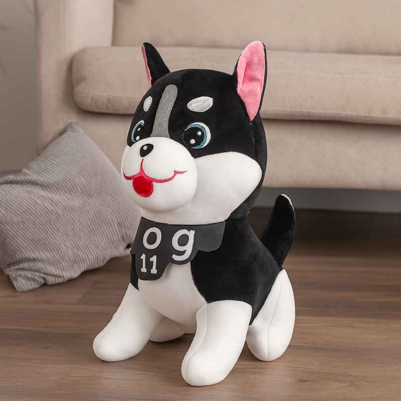 Spanker Husky Dog Soft Toy Cute Puppy Plush for Kids | Black & White - 29 cm