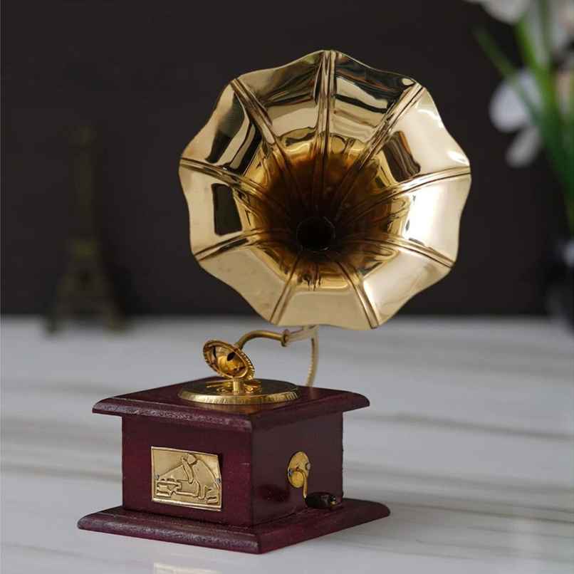 Casacraft by Pepperfry Brown & Gold Handmade Vintage Dummy Gramophone Showpiece Casacraft by Pepperfry Brown & Gold Handmade Vintage Dummy Gramophone Showpiece