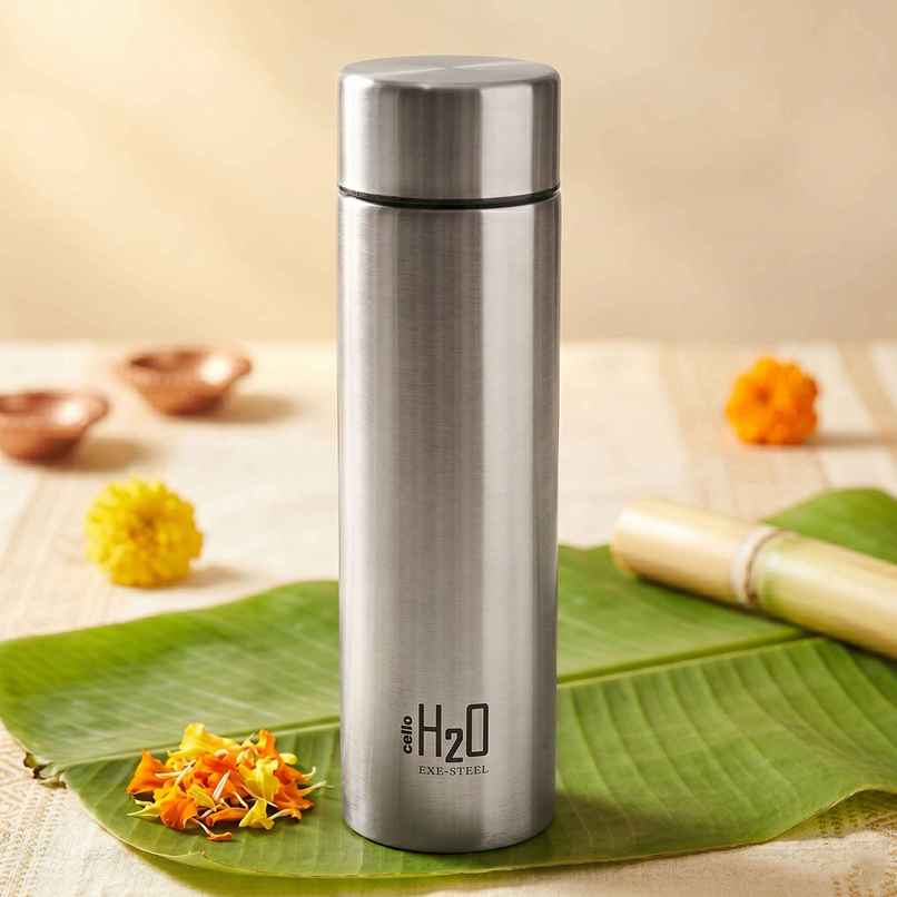 Cello Stainless Steel H2O Water Bottle | Silver | 1 L Cello Stainless Steel H2O Water Bottle | Silver | 1 L