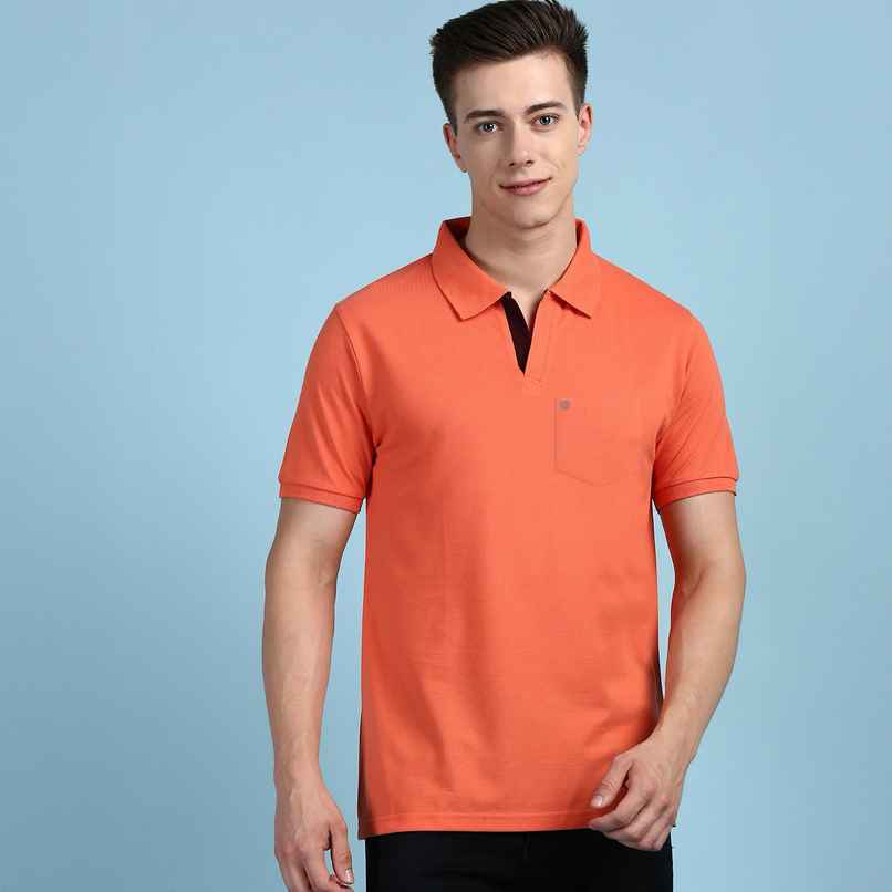 Lux Cozi Men's Solid Cotton Polo T-shirt with Pocket | Apricot - S