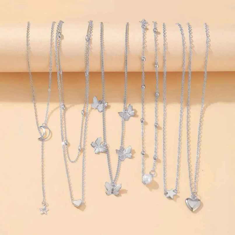 Shining Diva Fashion 6 Pcs Combo Latest Stylish Western Necklace Set for Women and Girls | 15857np