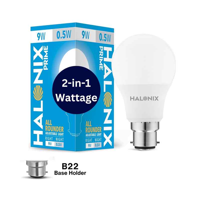 Halonix 9W, 05W Multi Wattage In One, Color White Led Bulb | B22 Base Holder