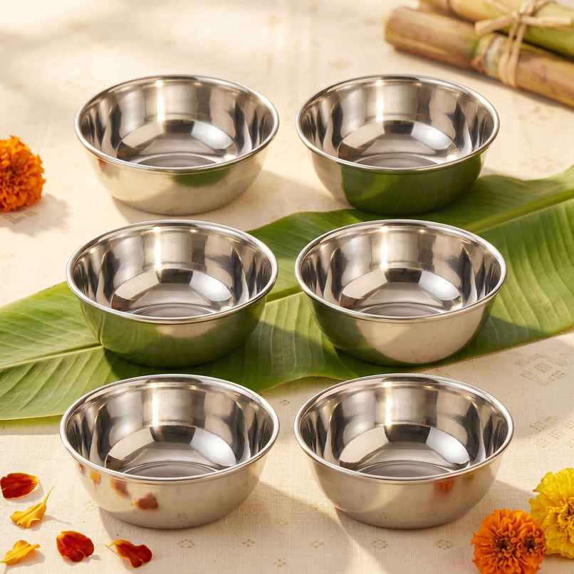 Jensons Stainless Steel Katori Set (6 Pcs) | Dia 9cm each Bowls | Food Grade | Serving & Dining