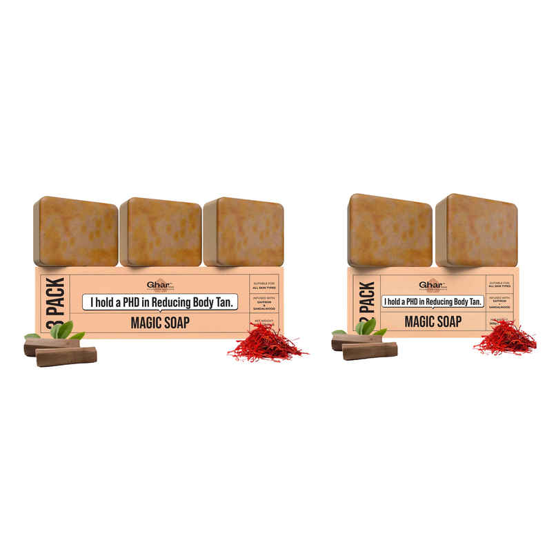 Ghar Soaps Sandalwood & Saffron Magic Brightening Soap Combo Ghar Soaps Sandalwood & Saffron Magic Brightening Soap Combo