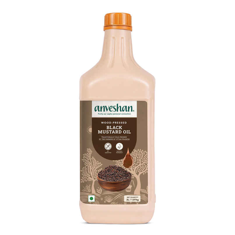 Anveshan Wood Cold Pressed Black Mustard Oil - HDPE Can | A1 Grade Mustard Seeds