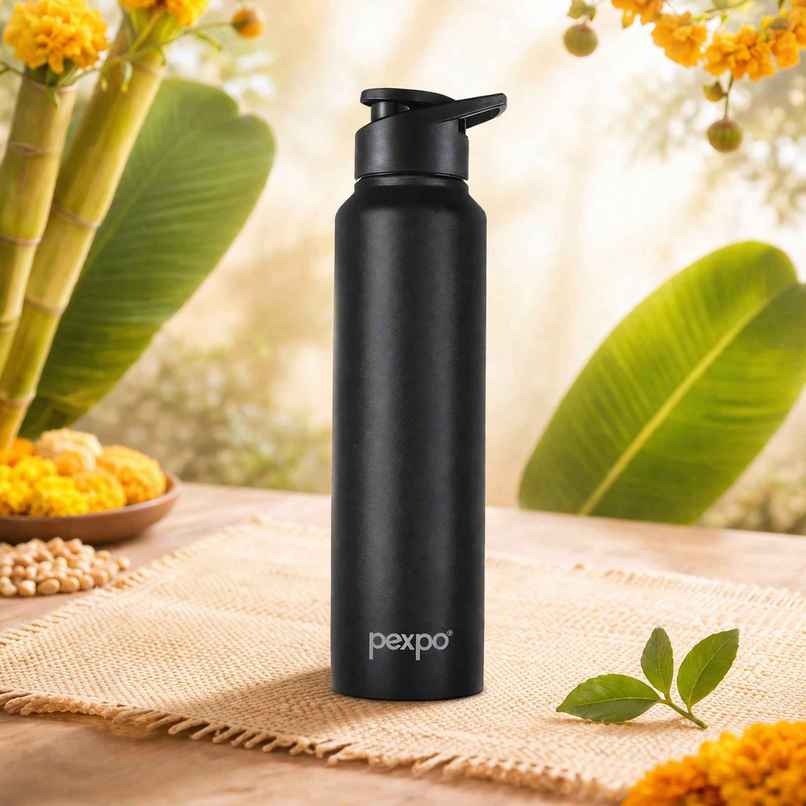 Pexpo Stainless Steel Chromo Sports/Fridge Sipper Water Bottle | Knight Black | 1 L Pexpo Stainless Steel Chromo Sports/Fridge Sipper Water Bottle | Knight Black | 1 L