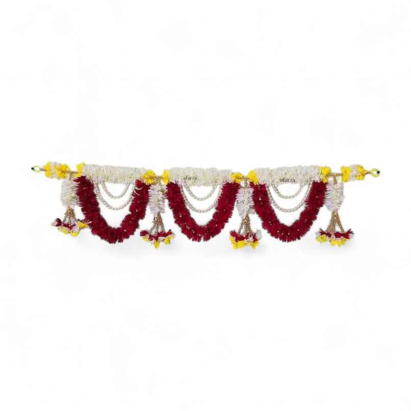 Traditional White Bead Toran For door Hanging | White & Red | Chandar