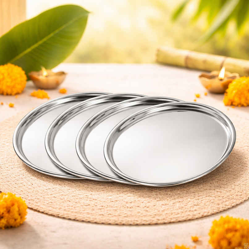 Jensons Stainless Steel Dinner Plate Set (4 Pcs) | 26cm each Thali | Food Grade | Heavy Duty
