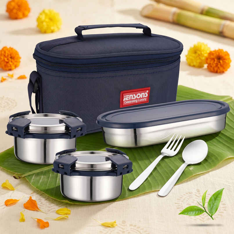 Jensons Stainless Steel Quade Meal 3 Lunch Box 350ml x 2 and 450ml x 1