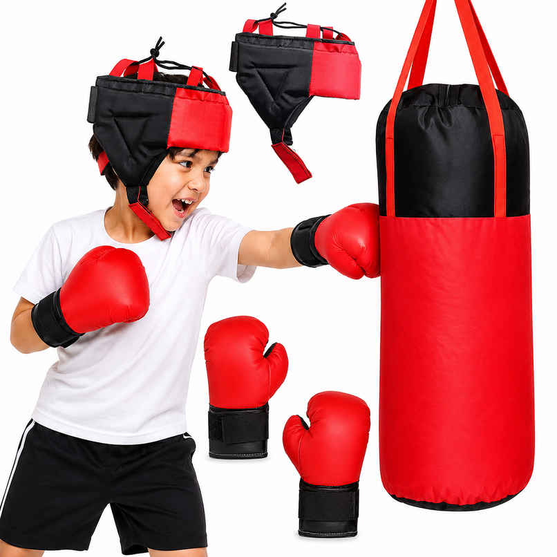 Spanker Sports Kids Boxing Kit-Punching Bag, Gloves & Head Guard, Training Set | 5 to 10 years