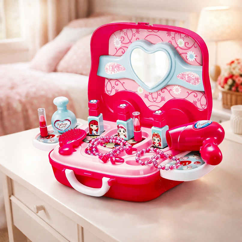 Toyshine Plastic Carry Along Beauty Set Toy with Briefcase and Accessories | 15 Pcs