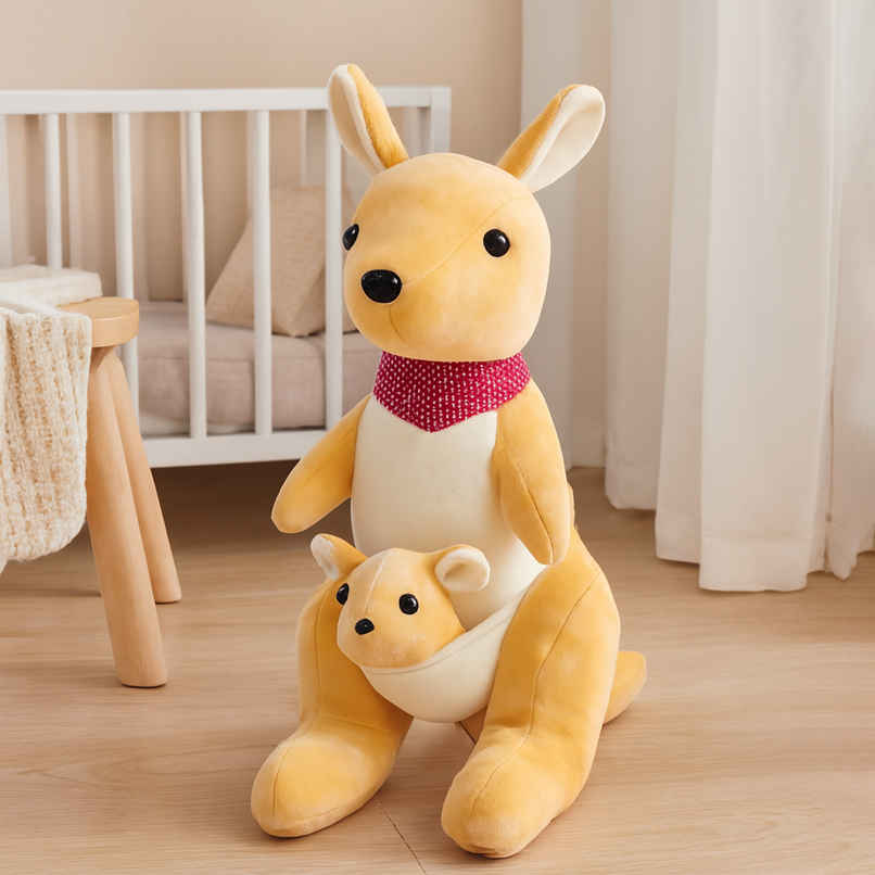 Spanker Kangaroo Soft Toy with Baby Joey Cute Plush for Kids Decor - 34 cm