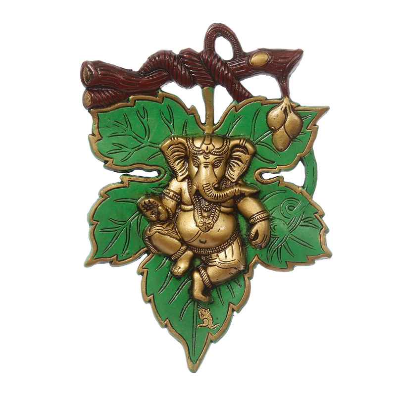Ganesh Ji on Green Leaf Wall Hanging | Devnidhi Ganesh Ji on Green Leaf Wall Hanging | Devnidhi