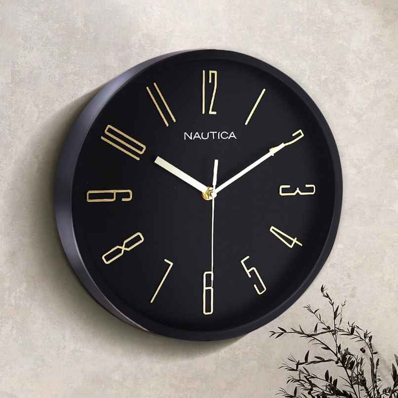 Nautica Modern Wall Clock For Stylish Home -Quartz Silent Sweep Technology 1Pc Size (Abs) MattBlack