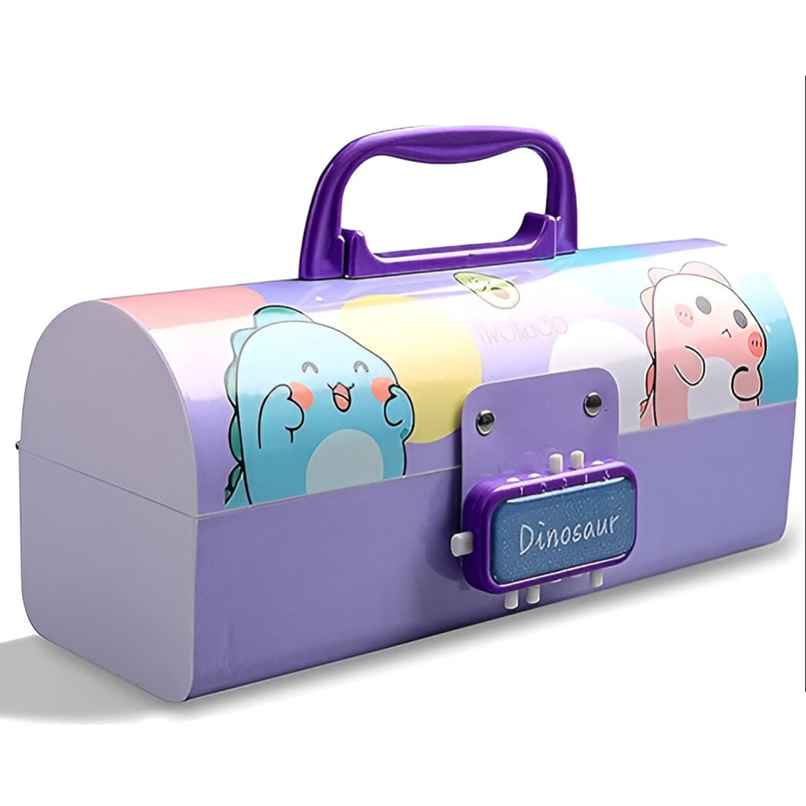 Toyshine Pencil Box with Code Lock Pen Case | Large Capacity | Multi-layer | Dino - Multicolor