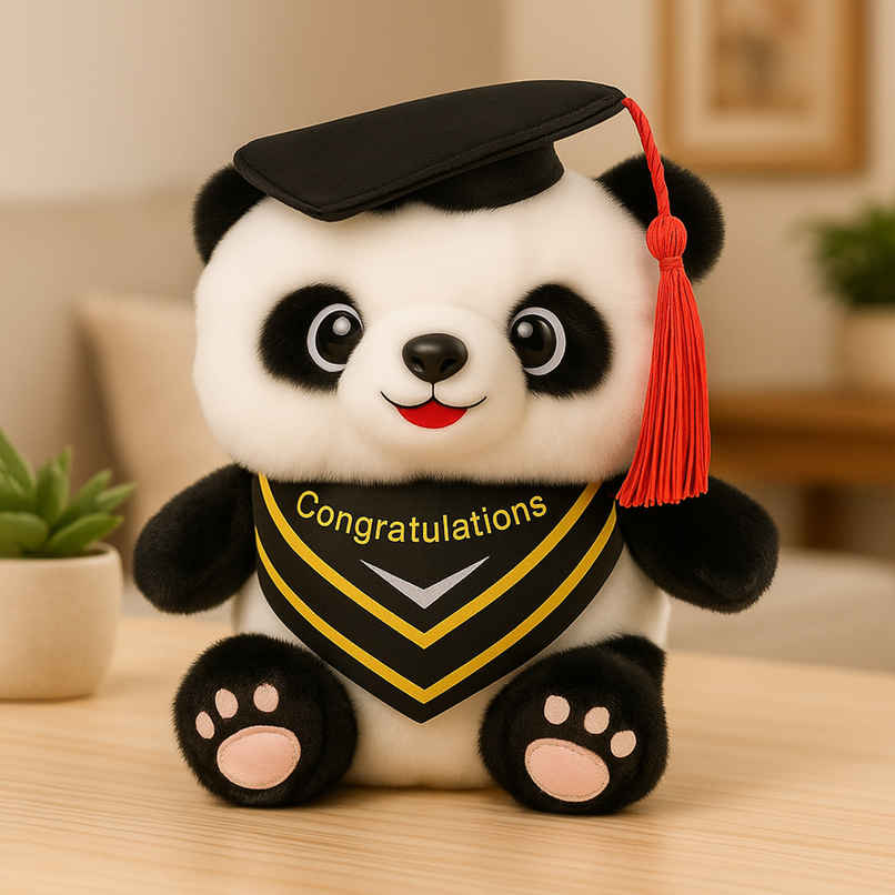 Spanker Graduation Panda Cute Plush Panda with Cap - 21 cm
