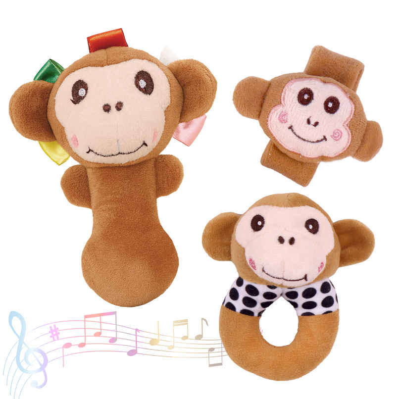 Spanker Baby Hand Cute Soft Monkey Rattle Set