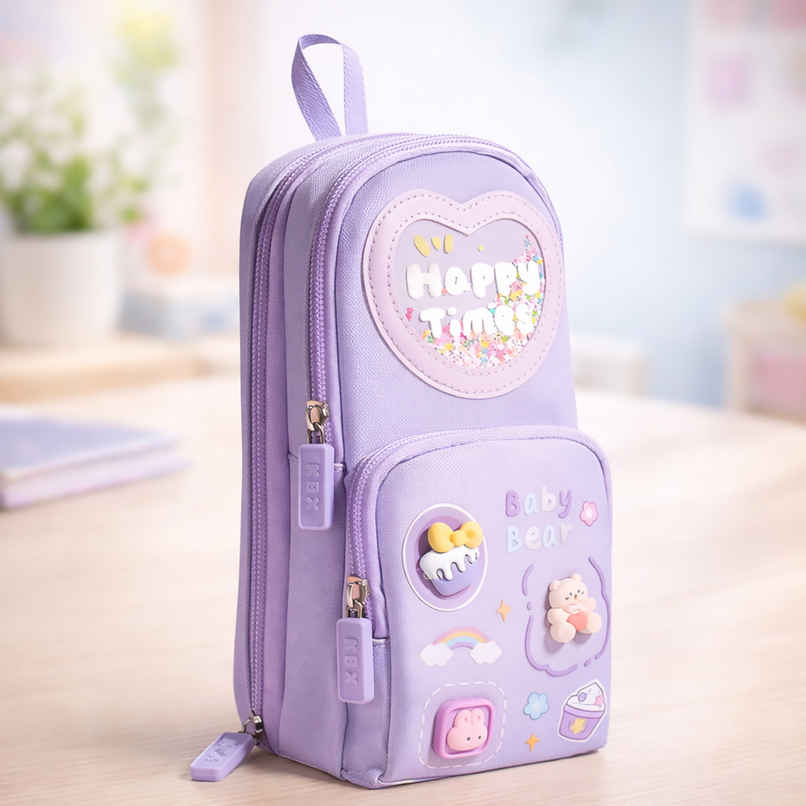 Toyshine 3 Layer Large Capacity Handheld Multifunctional Pencil Pouch for School Kids | Purple